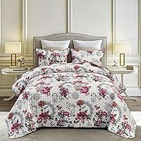 Vista 12 de DURLENGEN - Juego de edredón de algodón 100% patchwork beige y azul, reversible bohemio con patrón de hojas y flores en blanco, juegos de cubrecama