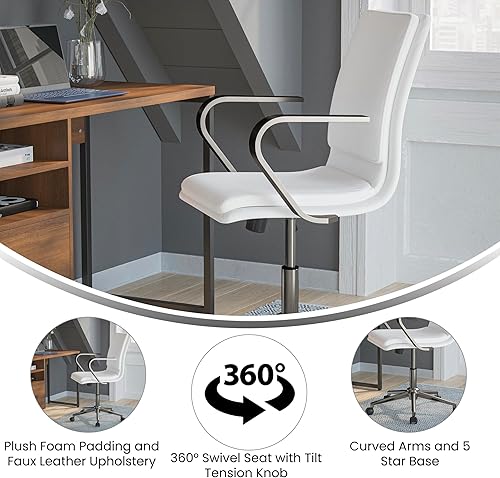 Miniatura 24 de Flash Furniture James Silla ejecutiva de oficina de diseño con respaldo medio, tapicería LeatherSoft gris topo, base y brazos cromados cepillados,