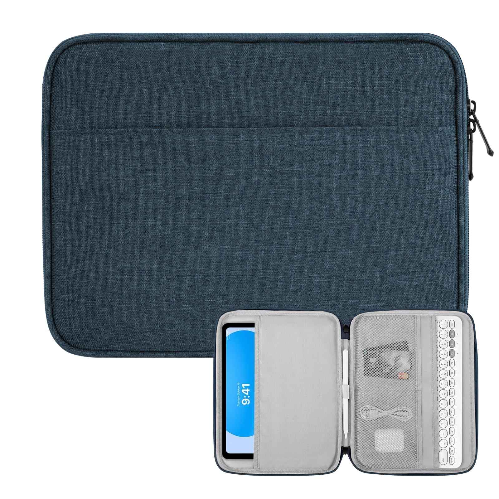Custodia Protettiva Per Tablet 12.9 Pollici - Blu Navy - Portafoglio Con Tasche E Maniglia - Adatta Per IPad Pro, Surface Pro, Galaxy Tab