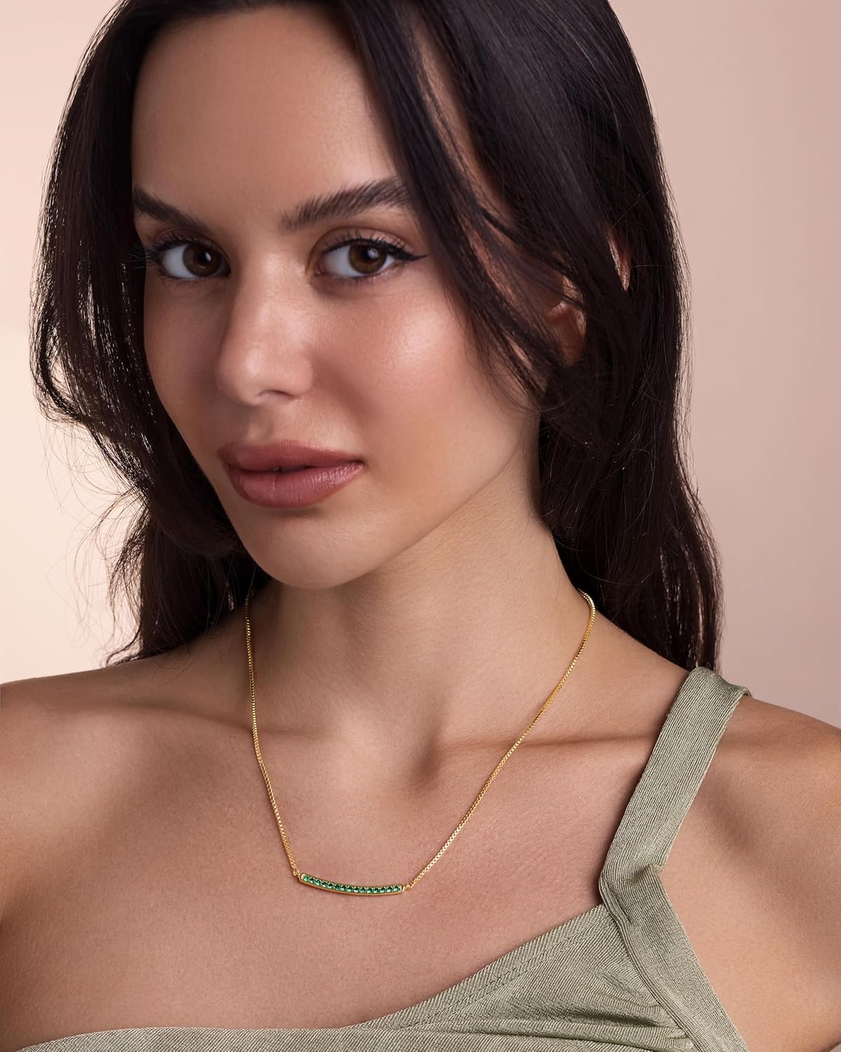 18K Gold Plated Stackable Adjustable Curved Horizontal Bar with CZ Pendant Necklace For Women by SNGIA, Dainty Drop Layered Trendy Birthstone Gemstone Charm Statement Jewelry Gifts, Bohemian Vintage Handmade Unique Cute Thin Skinny Dainty Chain Beaded Necklace, Summer Beach Fashion Nickle Free Created Rhinestone Accessories - Image 2