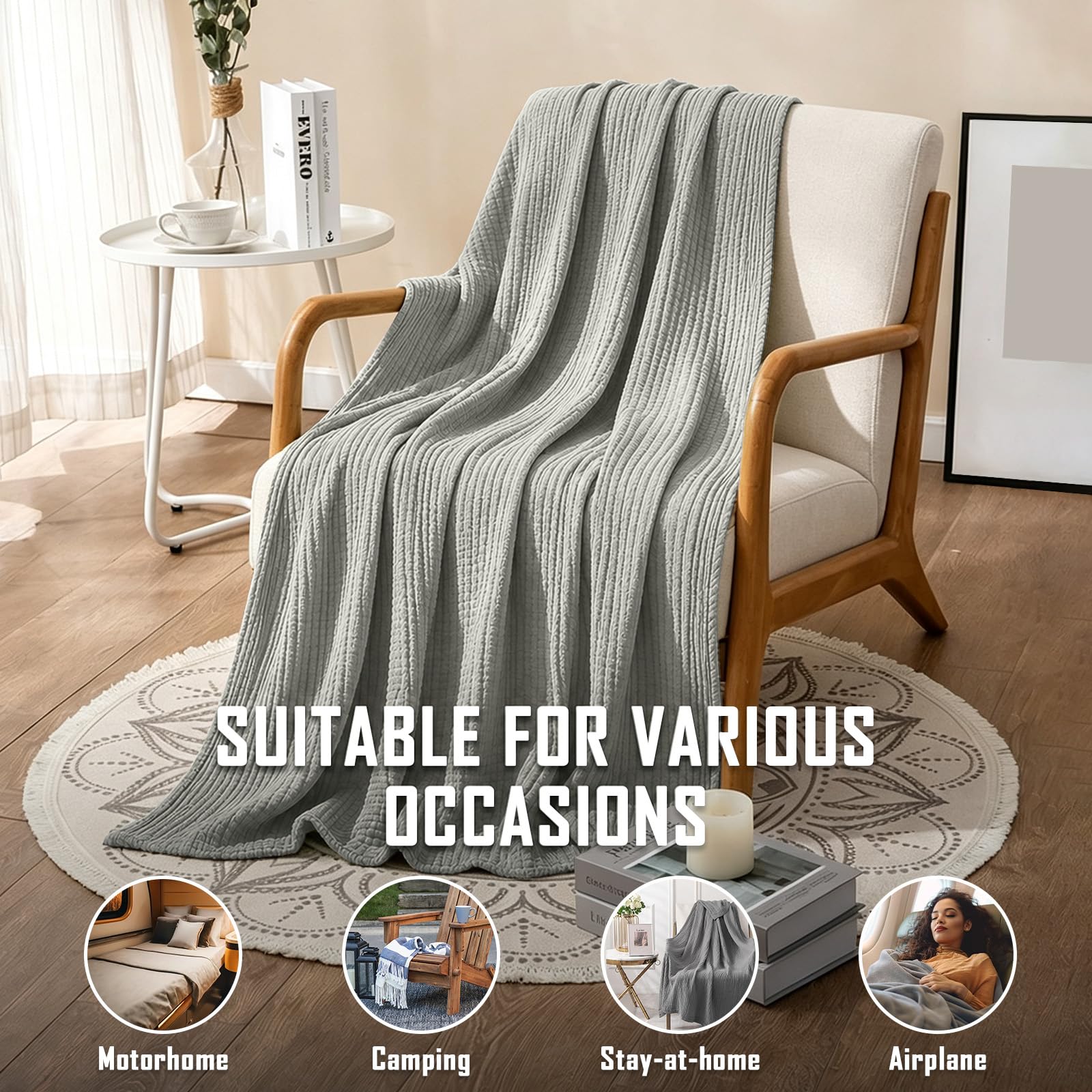 Coperta in Mussola 150x200cm,100% cotone Mussola per Adulti,6 Strati Coperta Estiva in mussola,per Letto e Divano, Coperta per Tutto l'anno (Grigio)