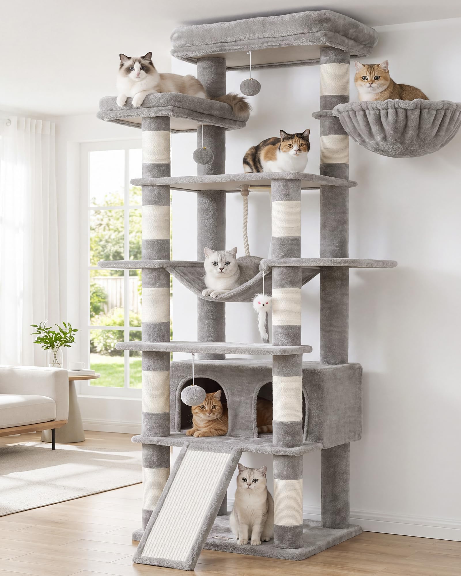 Heybly Tall Cat Tree 78-inch Multi-Level Cat Tower for Indoor Cats HCT033W