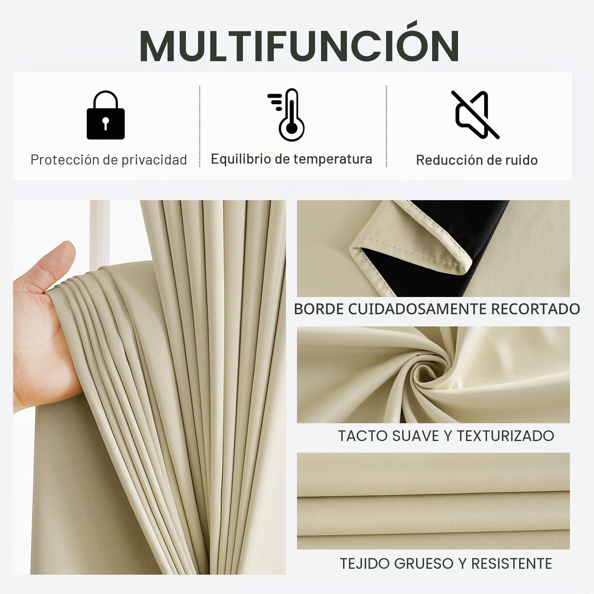 PONY DANCE Cortinas Salon Opacas 2 Piezas,Cortinas Blackout Termicas Aislantes para Dormotorio/Cocina con Ganchos para Riel,300x245cm,Beige Claro