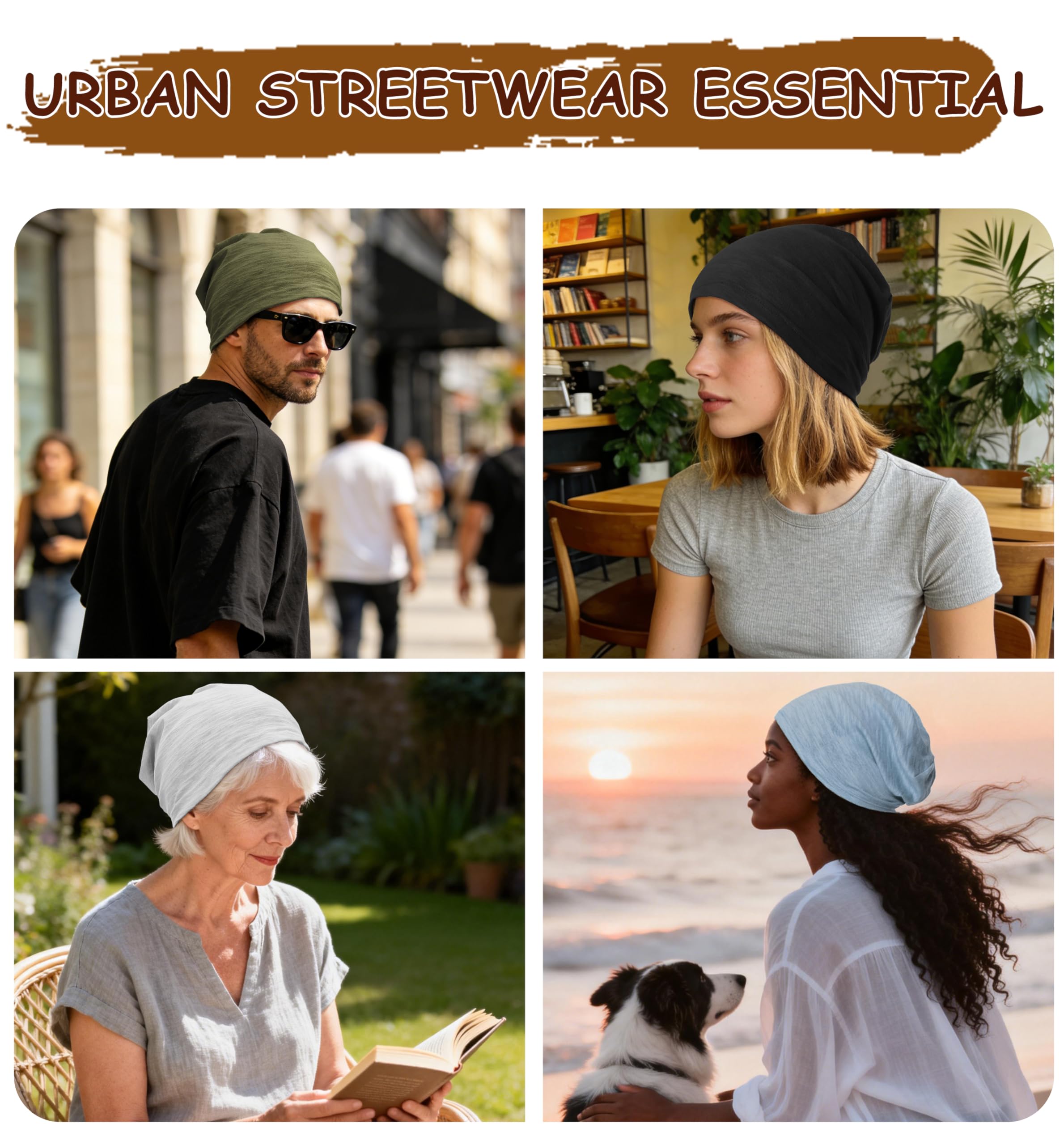 100% Cotton Lightweight Summer Hats for Women Men, Ultra Thin Slouchy Beanie Hat Oversizes Beanies Chemo Cap — view 7
