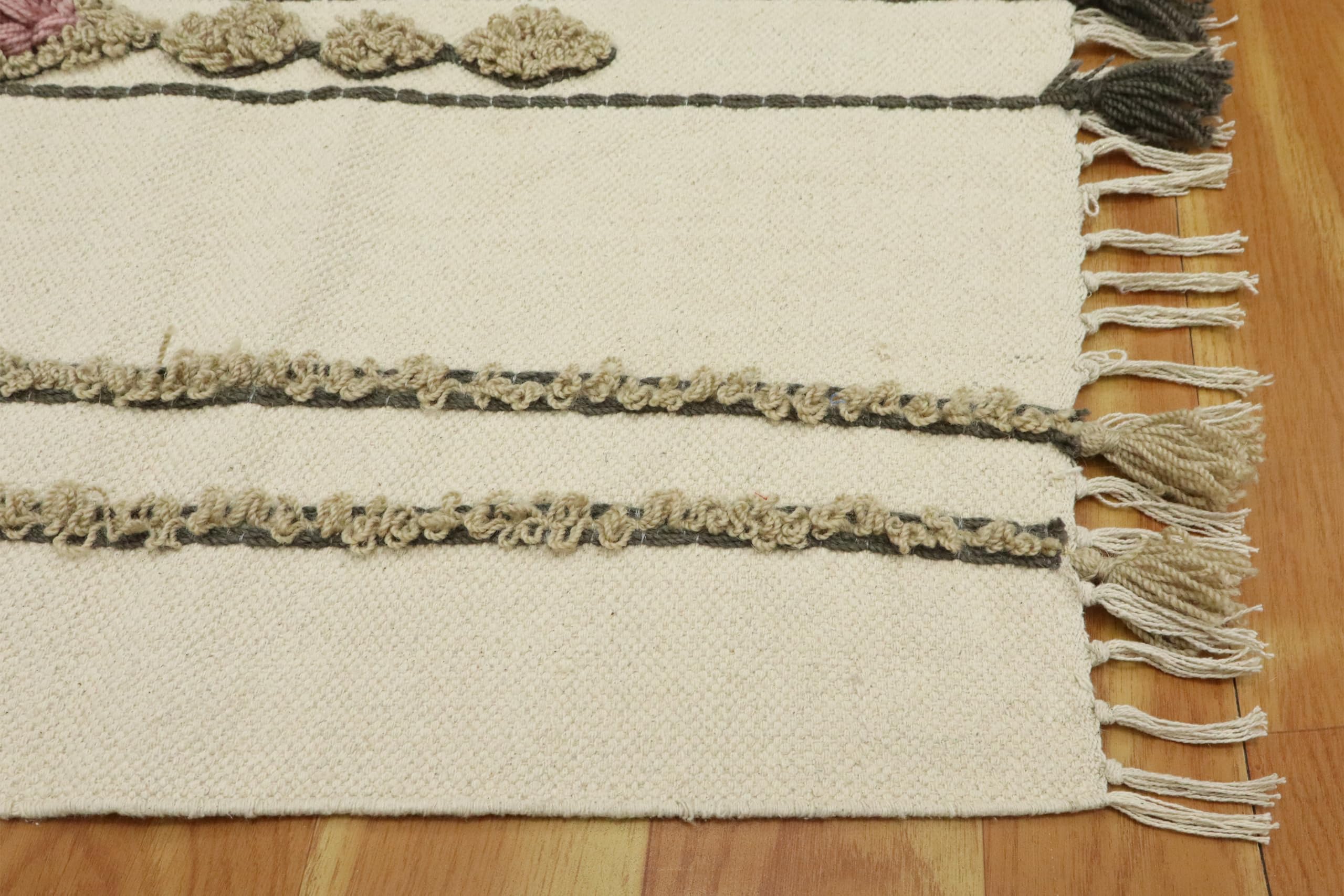 Kelim Läufer, handbedruckt, Baumwolle, Dhurrie-Stickerei, Beige, mehrfarbig, marokkanisches Design, handwaschbar, 0,5 cm dick, Flachgewebe, Teppiche für Flur, Treppenhäuser, Korridor, 15,2 x