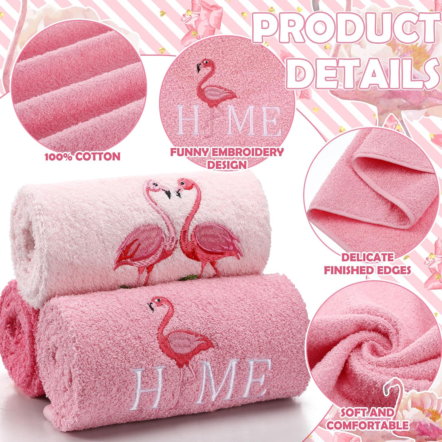 FuWeave 4 Pcs Flamingo Hand Towel with Floor Mat, Hot Pink Bird Towel, Summer Bath Towels and Bath Rug, Cute Tropical Bathroom Accessories, Flamingo Bathroom Decor, Flamingos Gifts for Women