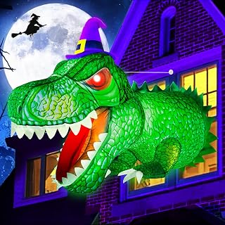4Ft Halloween Inflatables Decorations Outdoor Dinosaur Broke Out from Window with Built-in LED Vivid T-Rex Blow Up Inflatable for Halloween Decoration Indoor Home Party Yard Garden Lawn Decor