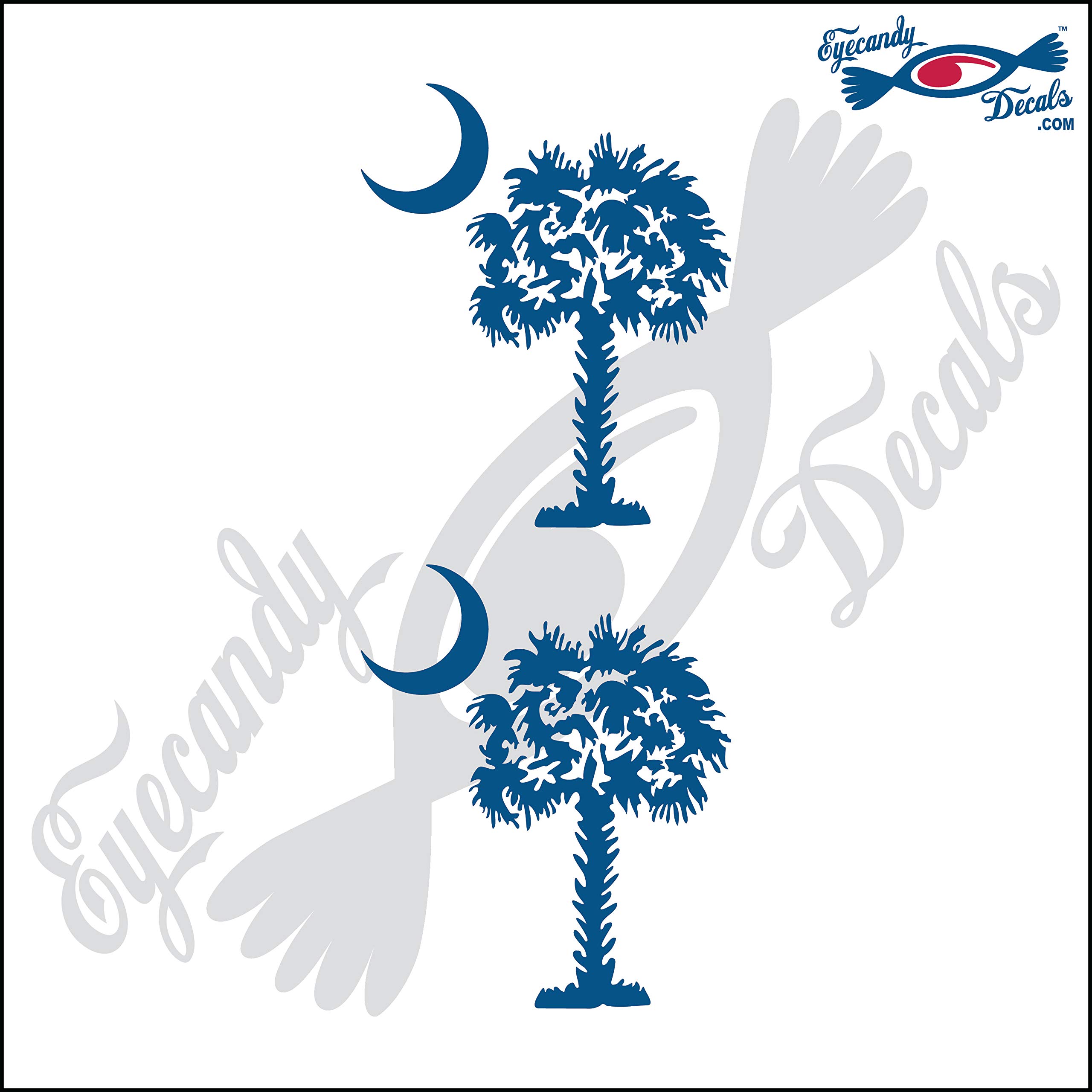 SOUTH CAROLINA PALMETTO MOON (DETAILED STYLE) 3" decal sticker 2 PACK BLUE