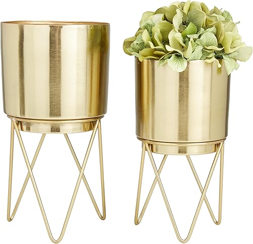 Miniatura 1 de CosmoLiving by Cosmopolitan - Maceta pequeña de metal para interiores y exteriores, con soporte extraíble, juego de 2 macetas de 6 pulgadas, 6