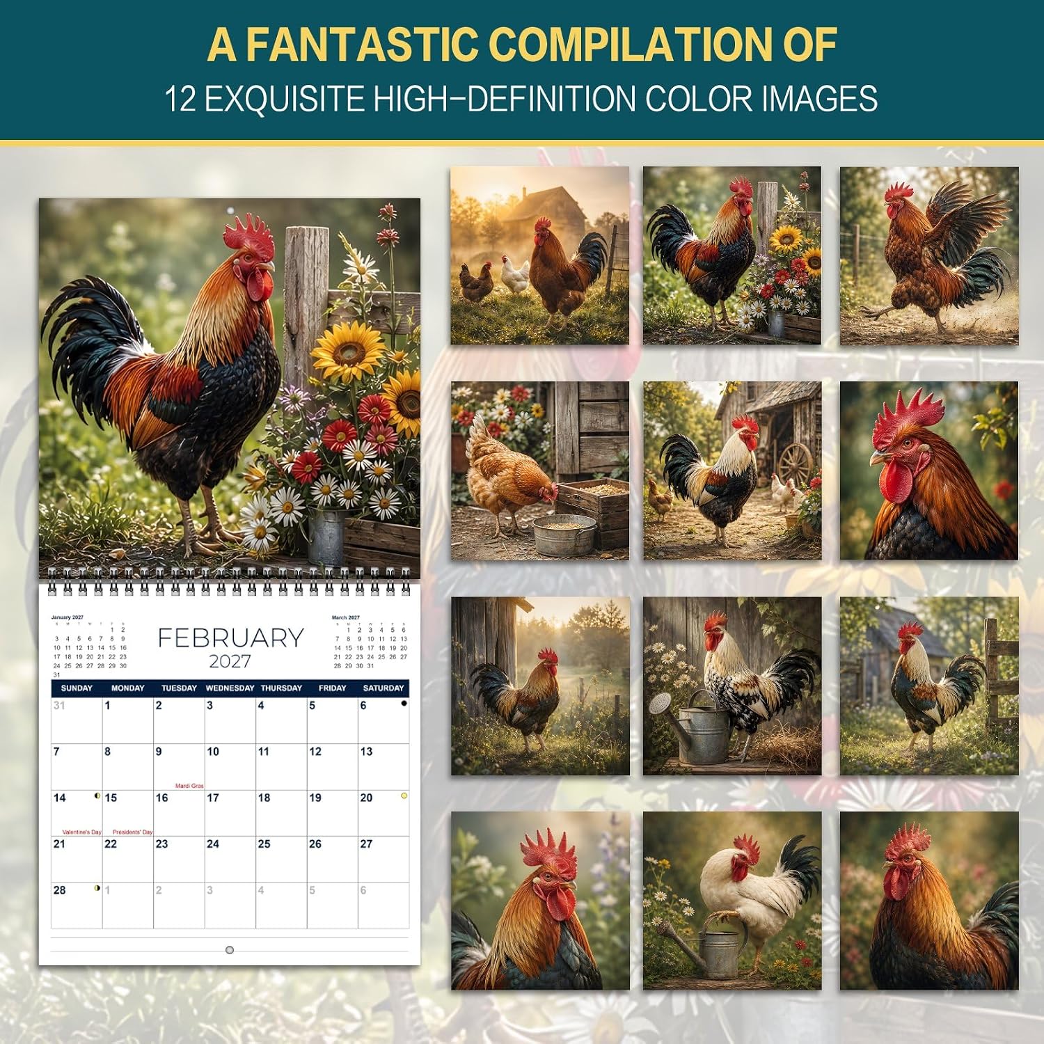 Pacify 2027 Chicken Calendar, Funny Chicken Wall Calendar 12 Month image 2