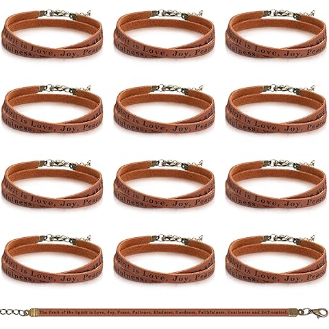 12 Pcs Fruit of the Spirit Wrap Leather Bracelets Adjustable Christian Bracelets Bi...