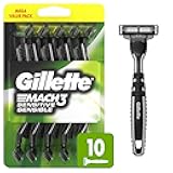 Mach3 Sensitive Razors for Men, Men’s Disposable Razors, Pivoting Head for Close and Comfortable Shave, 10 Count
