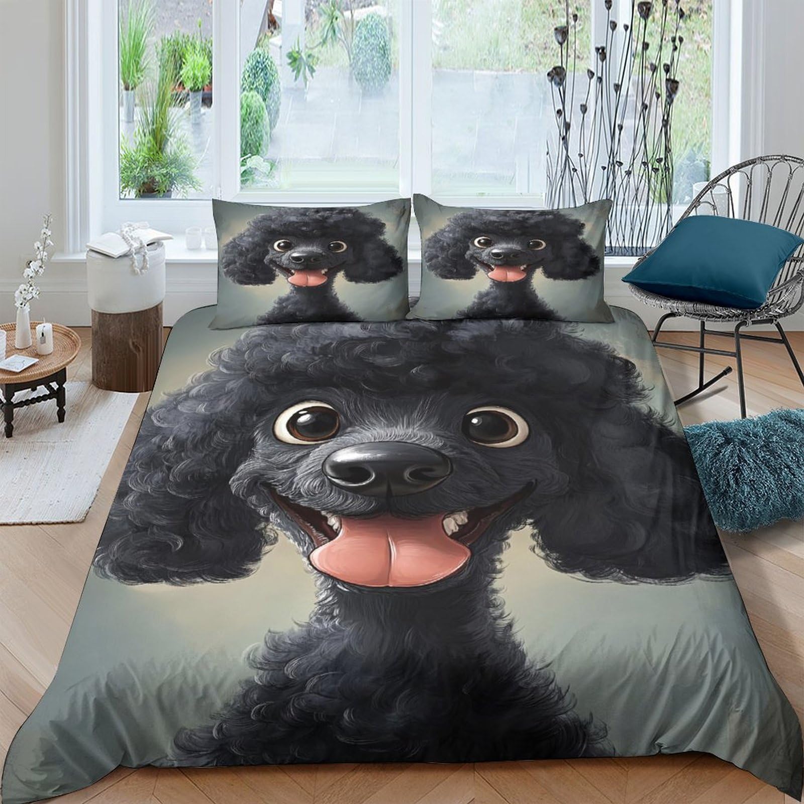 Ctjqhvkz Style-9 3D Printed Black Poodle Fitted Sheet Microfiber Animal Cartoon Bed Cover For Bedroom Guest Room Easy Care Decor Single（135X200cm）