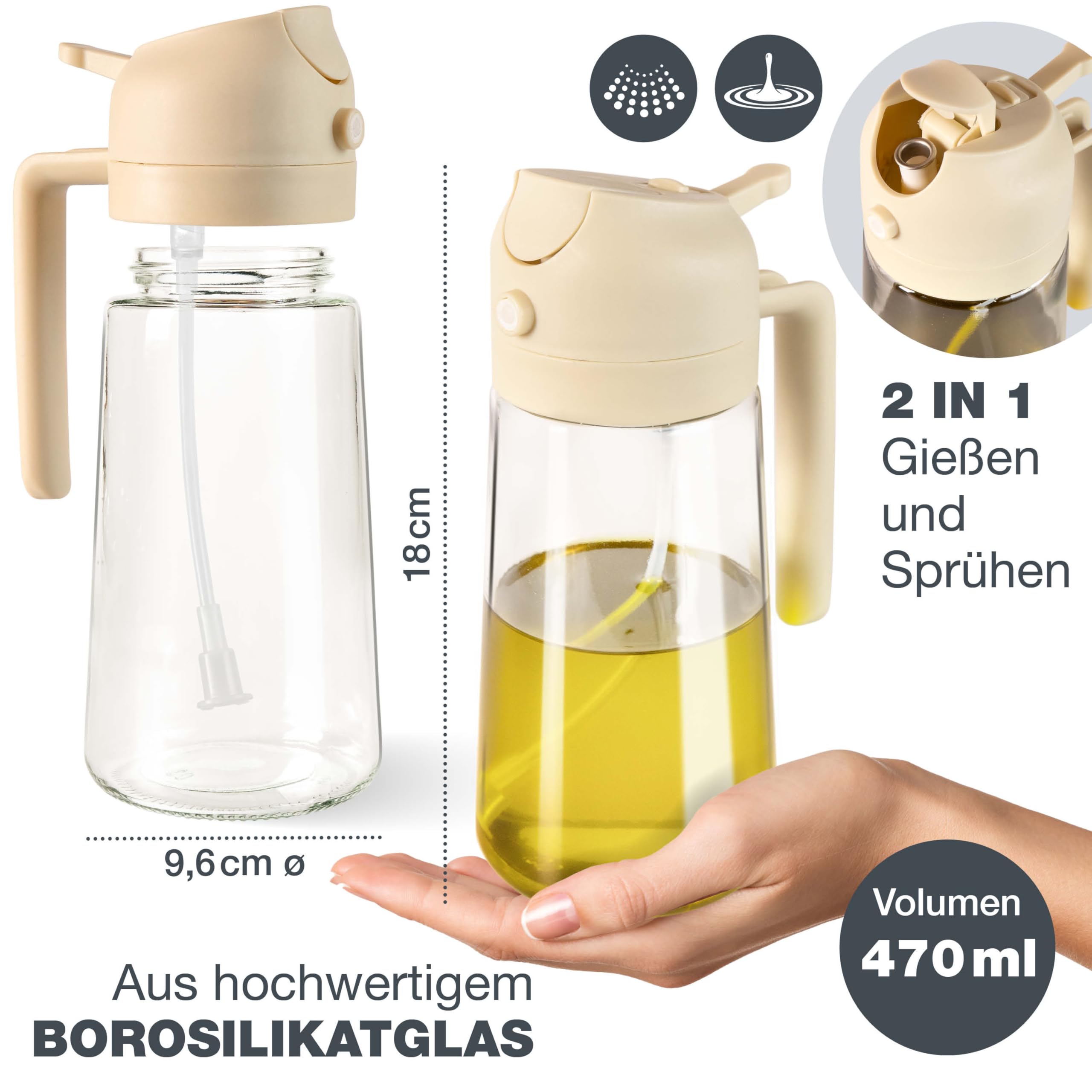 Moritz & Moritz Rozpylacz do oleju 470 ml – 2 w 1, rozpylacz i nalewak, delikatna mgiełka do oleju i octu, butelka z rozpylaczem wielokrotnego napełniania na patelnię, airfryer, grilla i sałatki