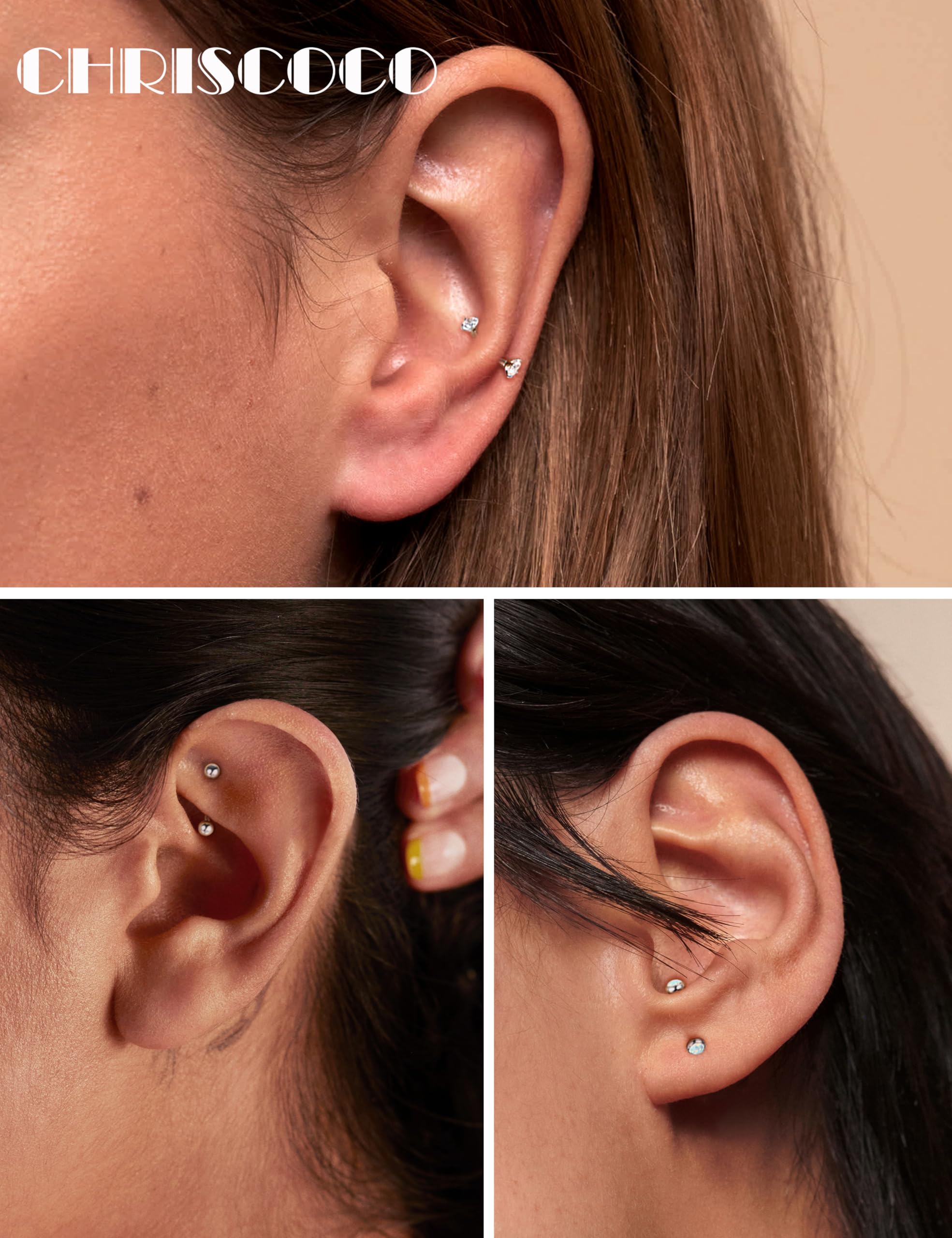 G23 Titan 16G gebogenes Barbell-Piercing für Damen und Herren, Rook-Ohrring, CZ-Opal-Kugel, Helix, Daith, Tragus, Ohrpiercing, Augenbrauenstege, Lippe, Bauchnabelstege, Rook-Piercing-Schmuck, 6 mm, 8