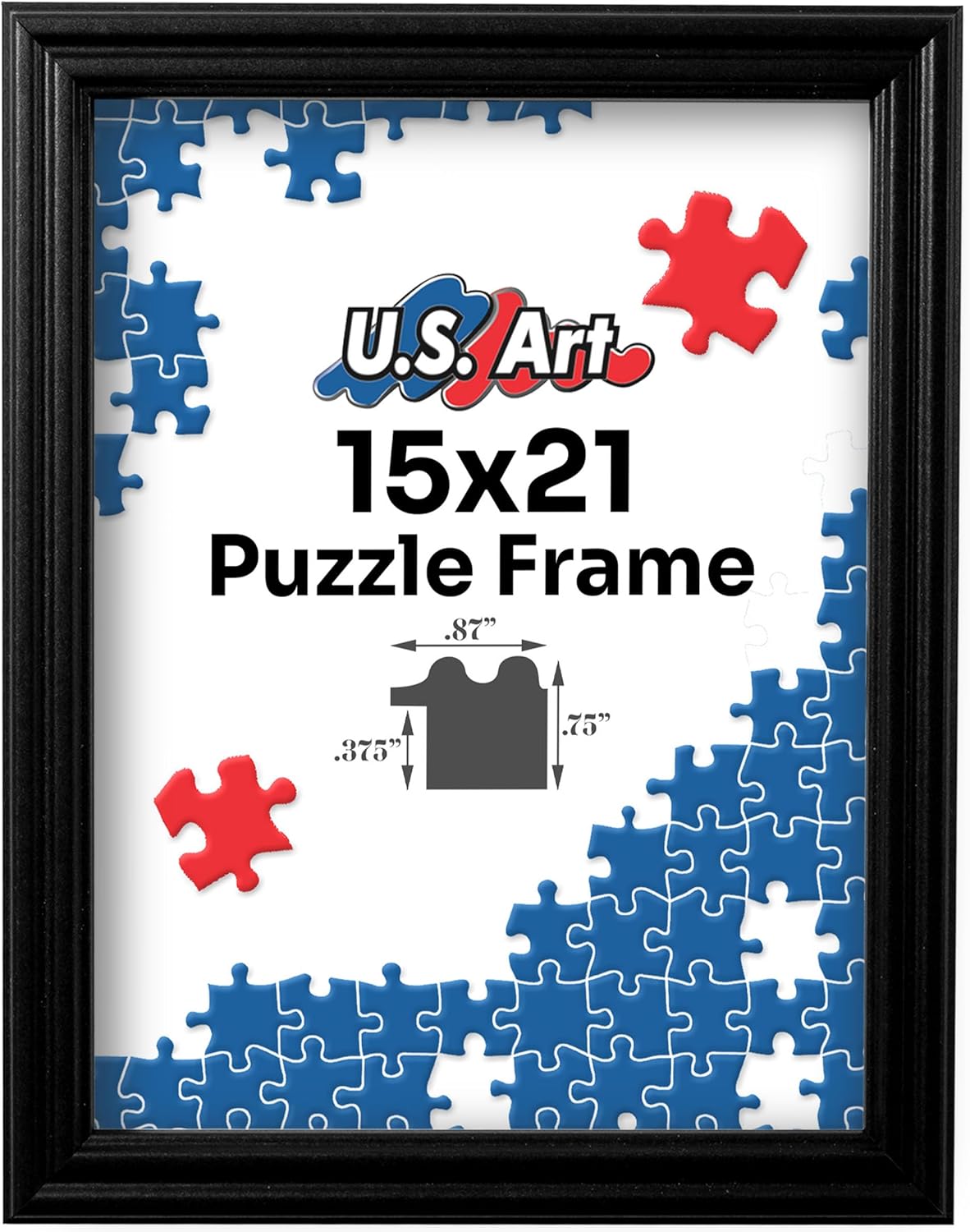 Black 15x21 Puzzle Frame .75" Inch Wide - Handmade Solid Wood Picture Frames with Preinstalled Hangers and UV Blocking Plexiglass Frames