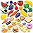 JOYIN 50 Piece Set of Kitchen Toys, Dinnerware, Dummy Fruits, Vegetables, Plastic Accessories for Children Educational Learning Toy, Role Play Gift, Easter Basket Stuffers