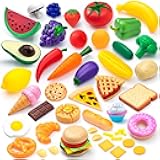 50 Piece Set of Kitchen Toys, Dinnerware, Dummy Fruits, Vegetables, Plastic Accessories for Children Educational Learning Toy, Role Play Gift, Easter Basket Stuffers