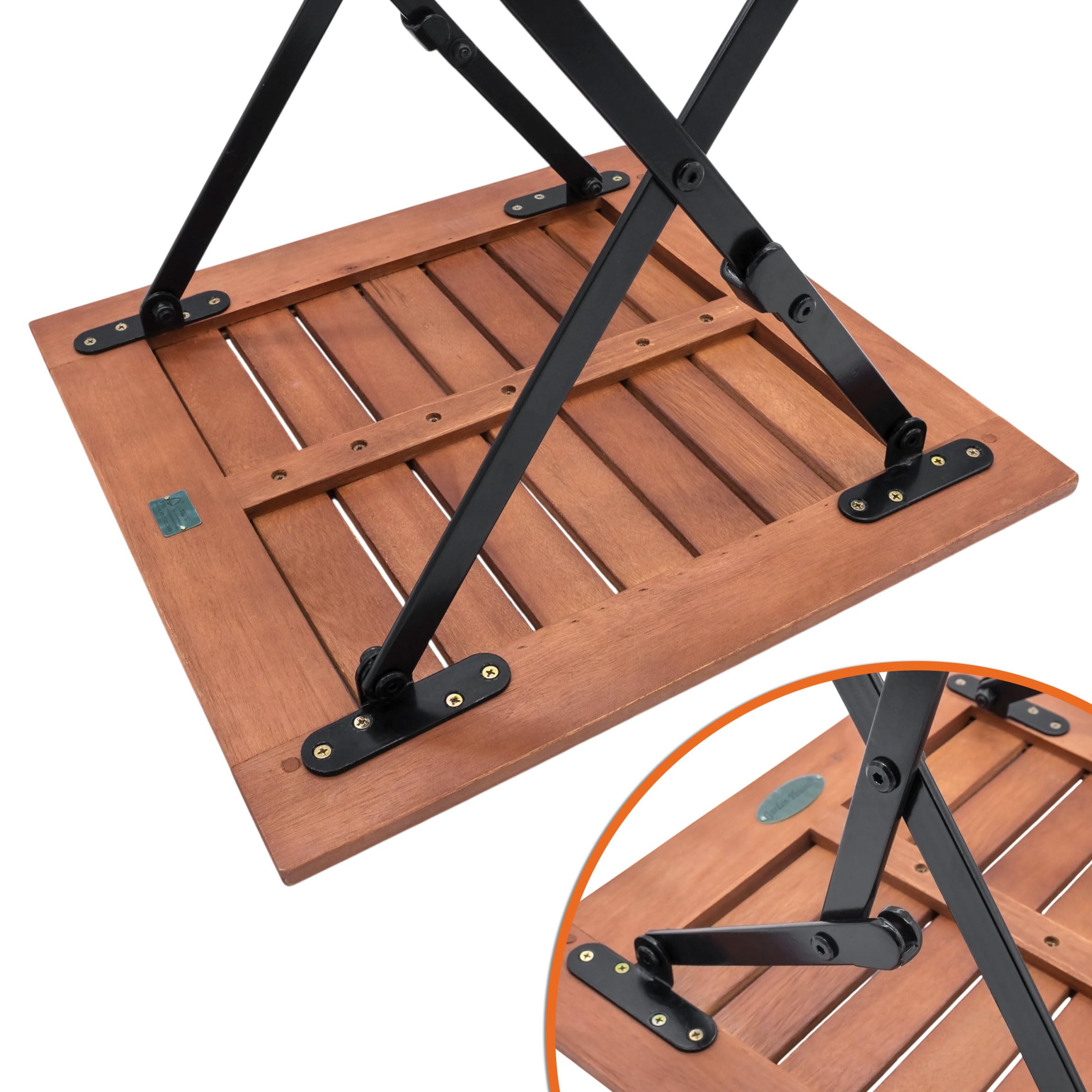 Spetebo Eukaliptusowy stół ogrodowy z metalową ramą – 45 cm – składany stół ogrodowy, drewniany stolik bistro, stolik pomocniczy