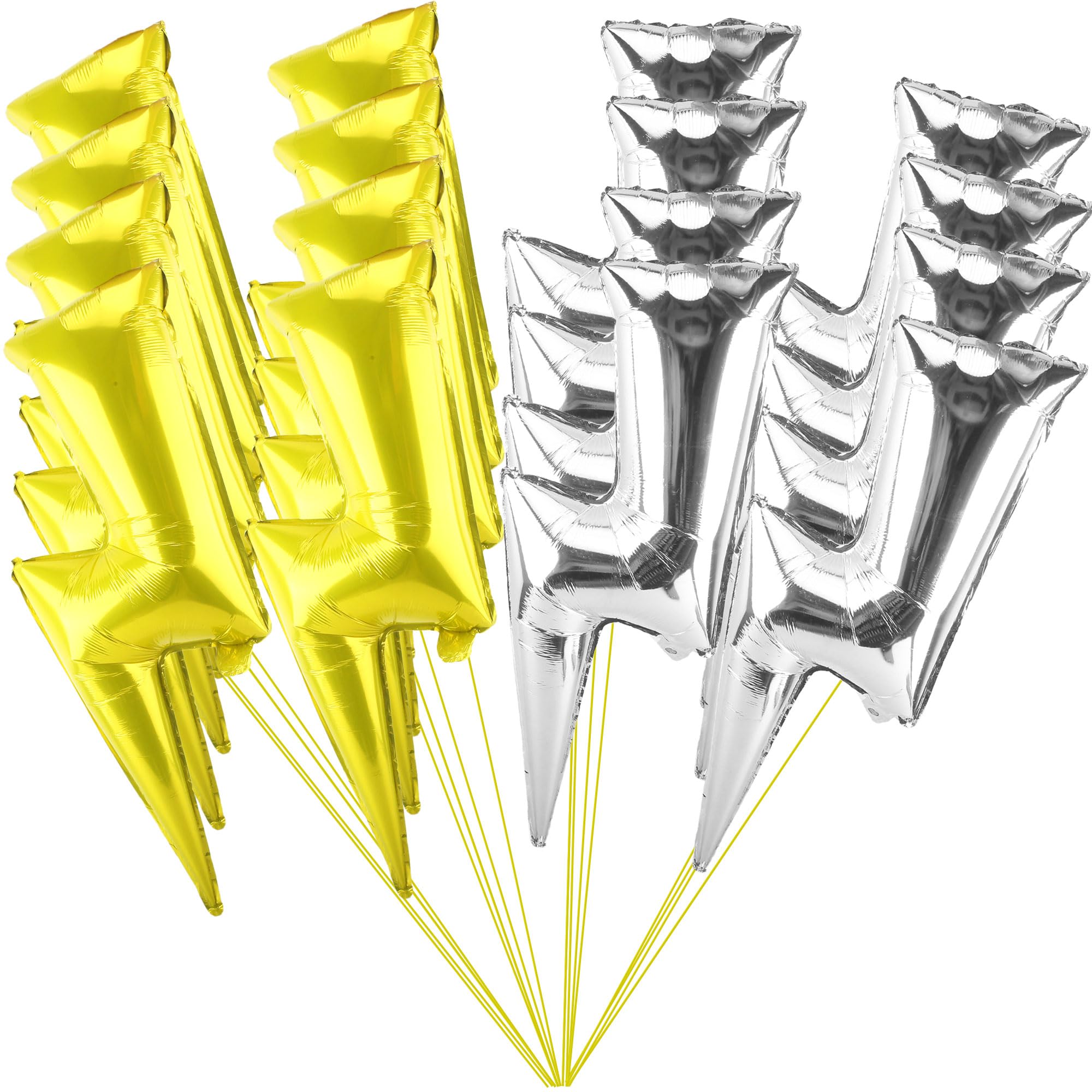 Restroma 16 Pack 34 Inch Lightning Balloons Large Flash Lightning Bolt Foil Balloon Lightning Shape Party Decorations for Baby Shower Wedding Birthday Party Supplies (Yellow, Silver)