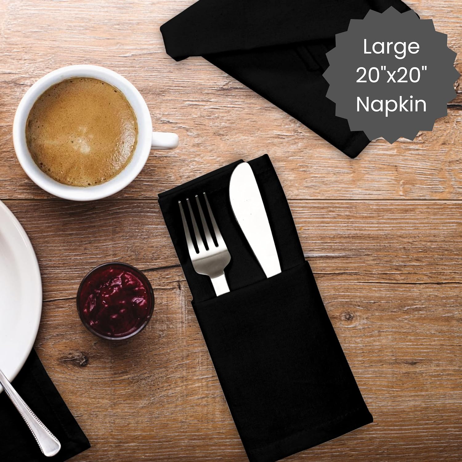 Cotton Clinic Cloth Dinner Napkins - Perfect Everyday Use Table Napkins - Soft Durable Washable - Ideal for Party Wedding Christmas Easter - Set of 12-20x20 inches Black Napkins