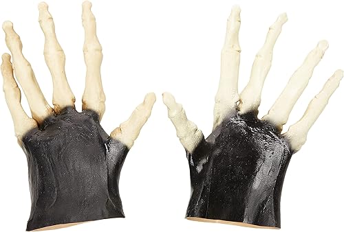 Miniatura 2 de Ghoulish Productions Manos de esqueleto grandes (manos de color hueso). Manos de calavera de látex. Accesorio de látex de cráneo. Guantes de látex