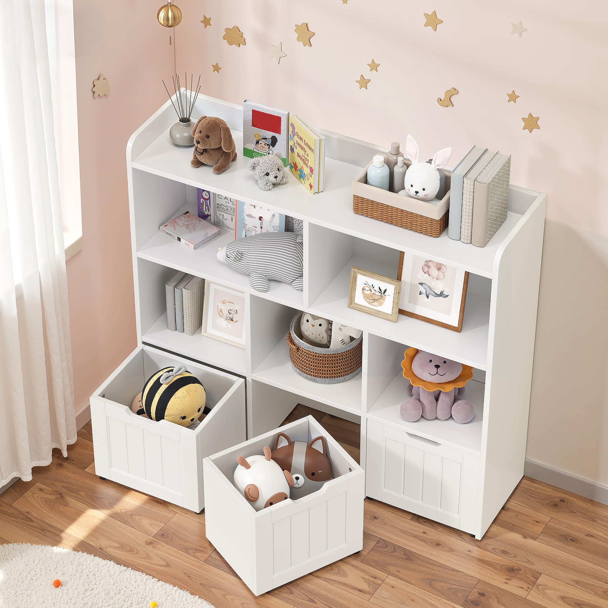 Xbro Mueble Almacenaje Juguetesl, Estantería Infantil, Organizador Juguetes, Estanteria Montessori, para Guardería, Dormitorio, 100 x 30 x 90 cm, Blanco