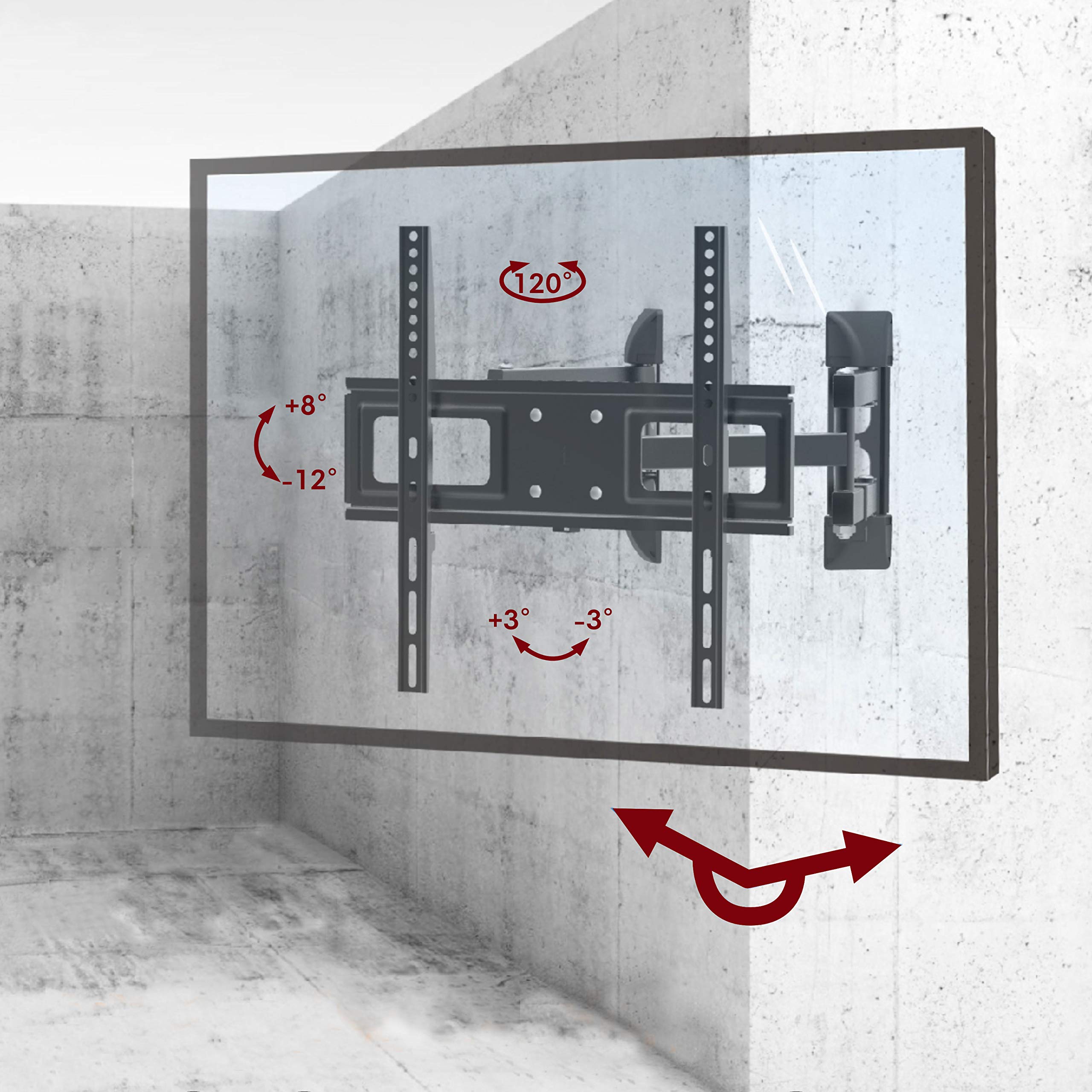 Supporto da parete per TV, girevole e inclinabile, montaggio ad angolo, montaggio a nicchia - VESA fino a max.400 x 400 per 26-55 pollici, estendibile fino a max.47 cm