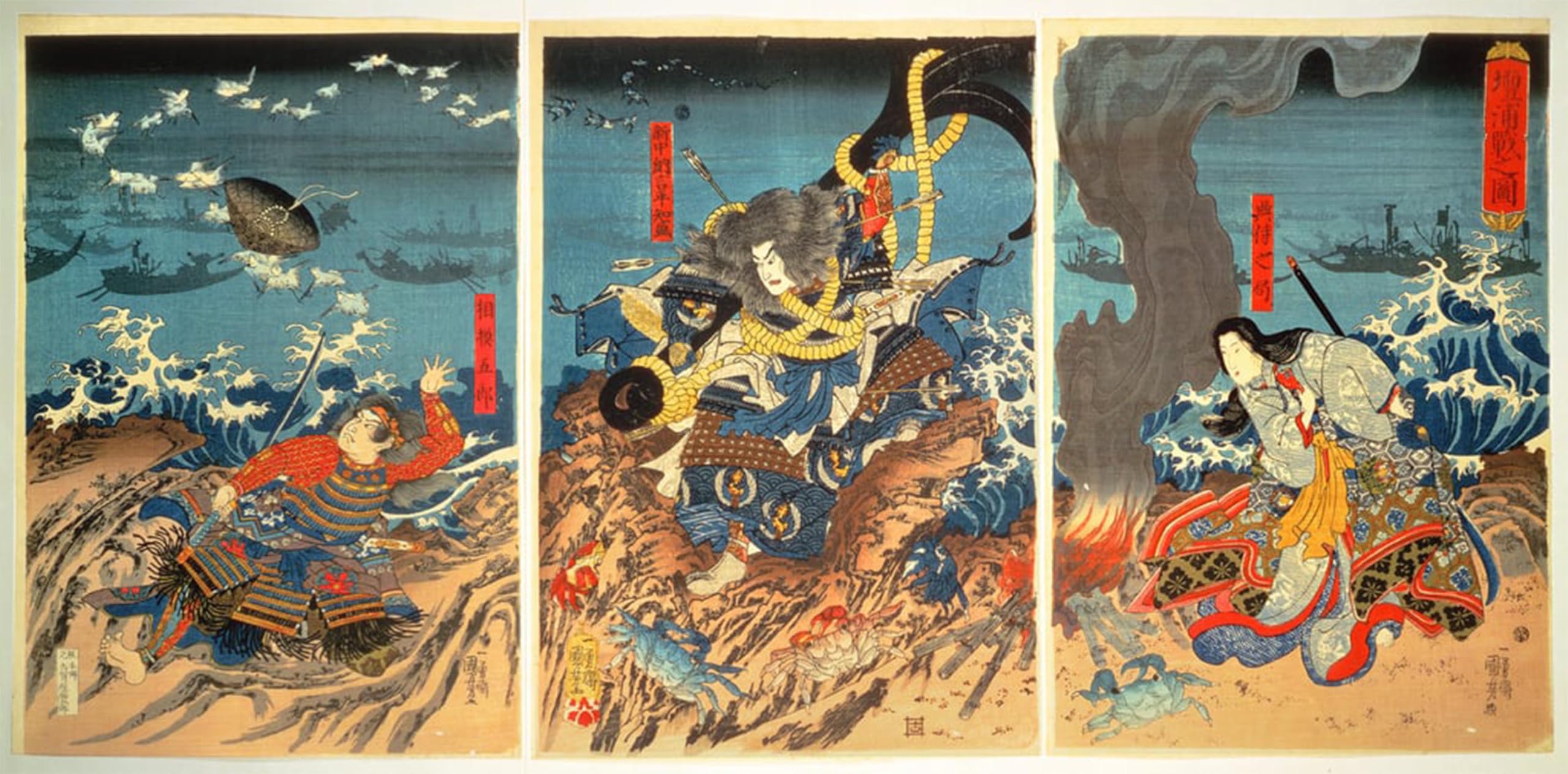 SERENDIPITP Abstract Painting Mural Print Picture Wall Decor Painting the Death of Tomomori At the Battle of Dannoura by Utagawa Kuniyoshi Vintage Wall Artwork for Home Decor 60x90cm