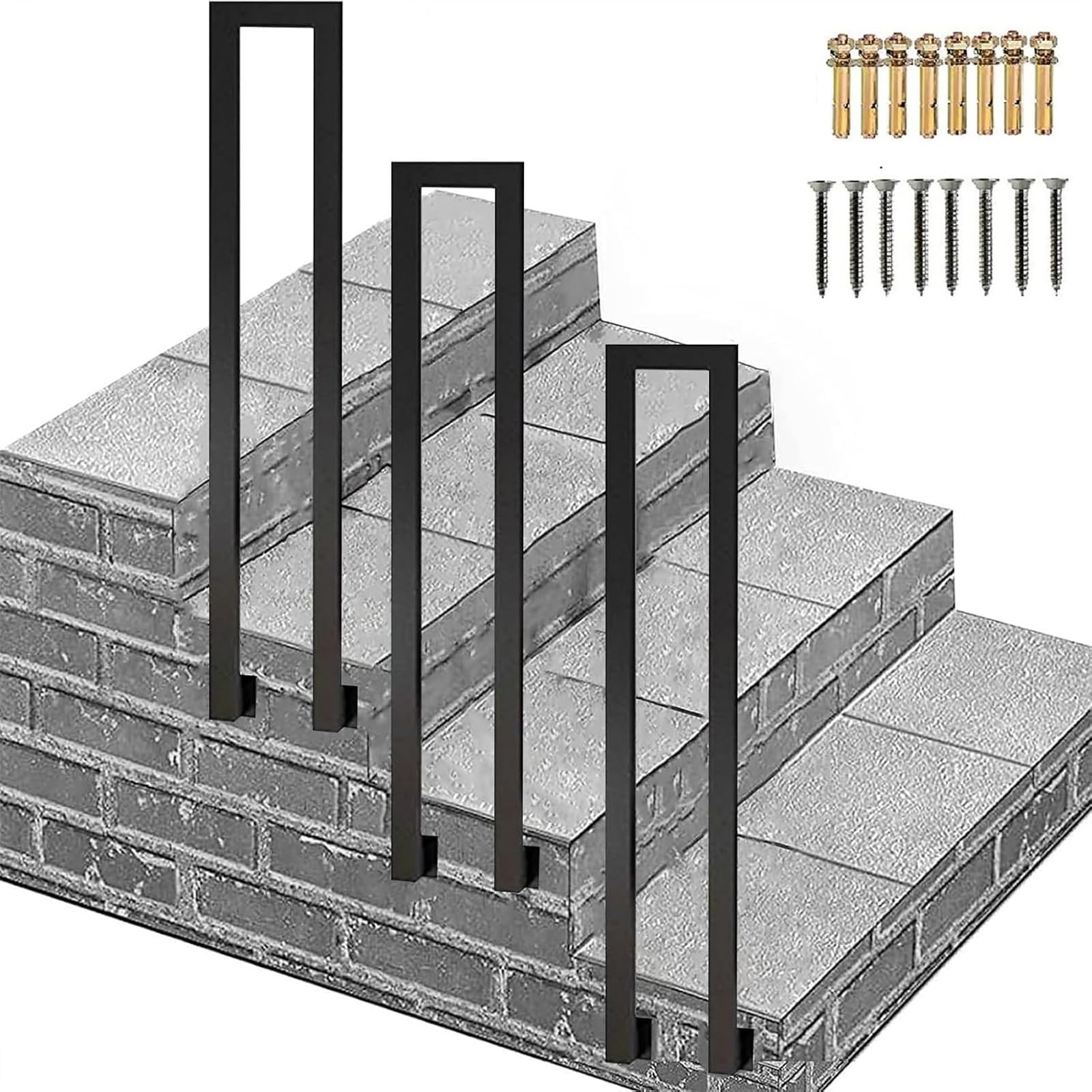 Zyntho Black U-Shaped Stair Rail, Hand Rails For Outdoor Steps, 1.1/1.4/1.6/2.1/2.4/2.7/2.9/3.1/3.3Ft Stair Railing Outdoor, For Home Villa Entrance Indoor Outdoor Anti-Skid Railing(50Cm/1.6Ft)