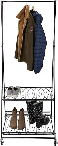 Miniatura 6 de Verona - Perchero enrollable para ropa sucia con estantes, color negro