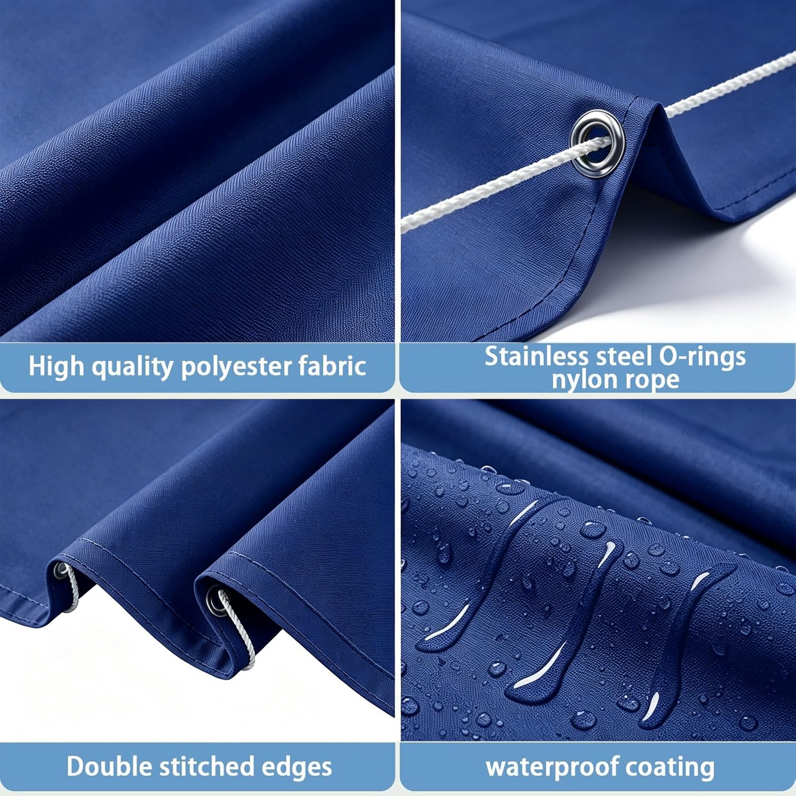 Toldo Retráctil de Onda 100 x 750 cm con Ojales y Cuerda, Vela Sombra Impermeable y Rectangular con Bloqueo UV y Resistencia a Desgarros para Jardín Porche Patio Barbacoa, Azul Oscuro