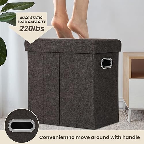 Miniatura 5 de COSYLAND Otomana con Almacenamiento Otomana de Tela Plegable Reposapiés Taburete para Habitación Pequeña Delgada Alta Muebles Plegables con Asas