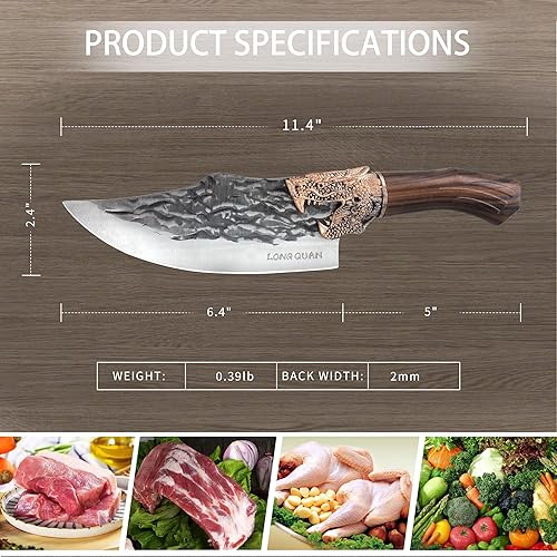 Miniatura 7 de LONGQUAN Cuchillo de carnicero de chef de cocina, cuchillo multiusos, cuchillo vikingo afilado de 6.4 pulgadas, cuchillo de deshuesado hecho a mano,