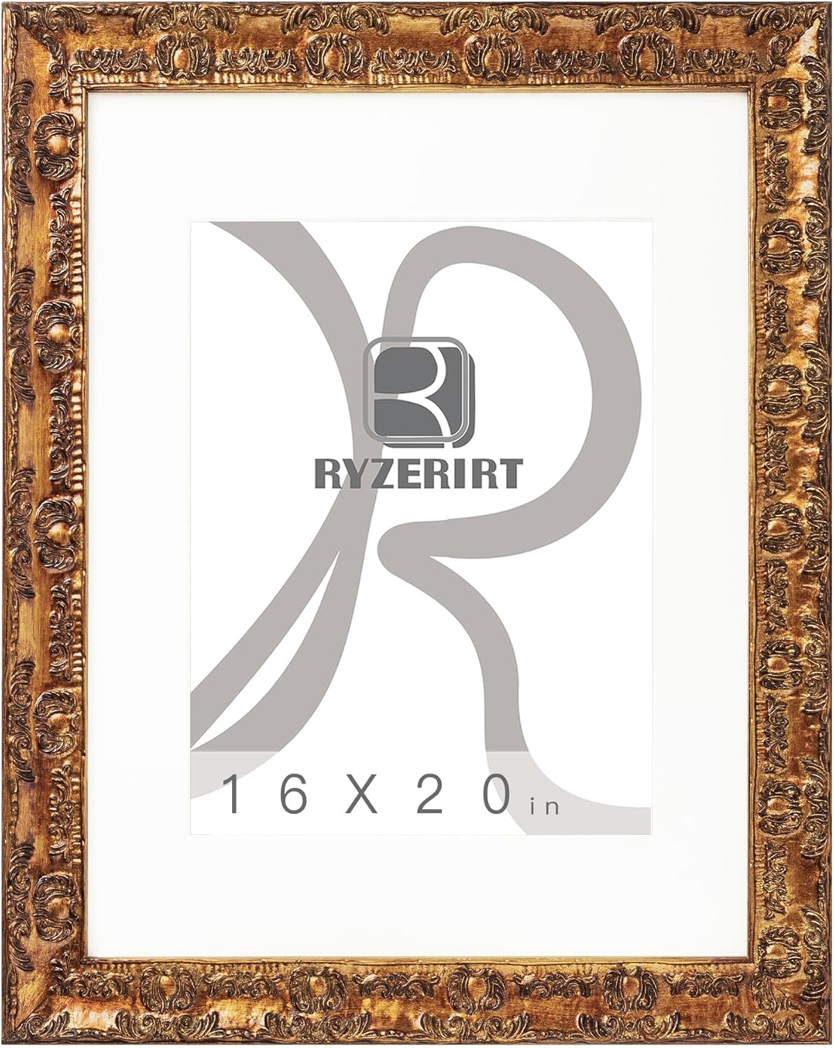 Vintage Bronze Gold Picture Frame 8x10 Inch,8 by 10 Ornate Antique Photo Frames with Matting 5x7,Retro Carving,Baroque Rococo Natural Wood Hanging Wall Classical 07