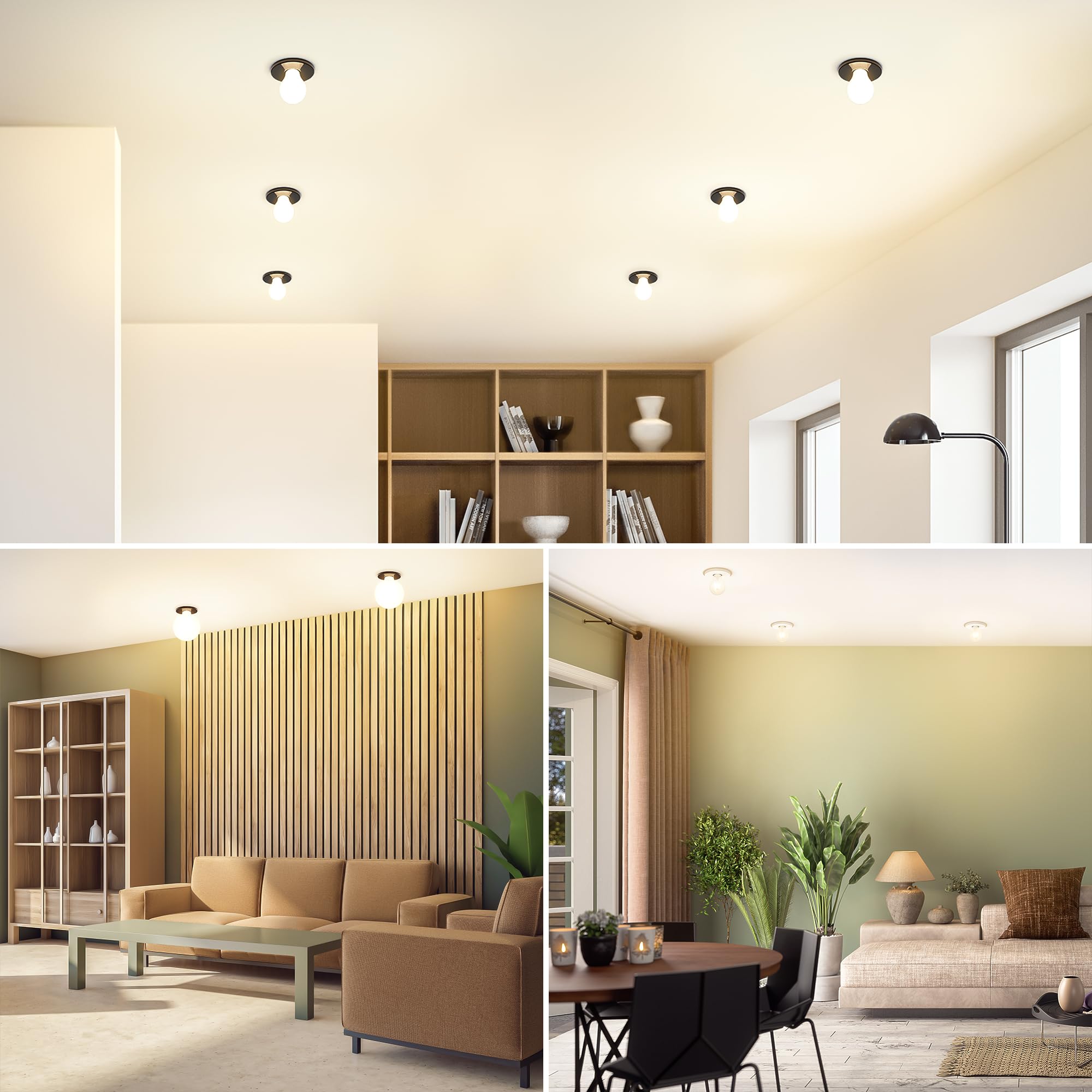 ledscom.de 6x Porzellan Decken-Einbauleuchte TELA weiß, inkl. E27 LED Lampe 918lm, Smart Home, warmweiß - kaltweiß