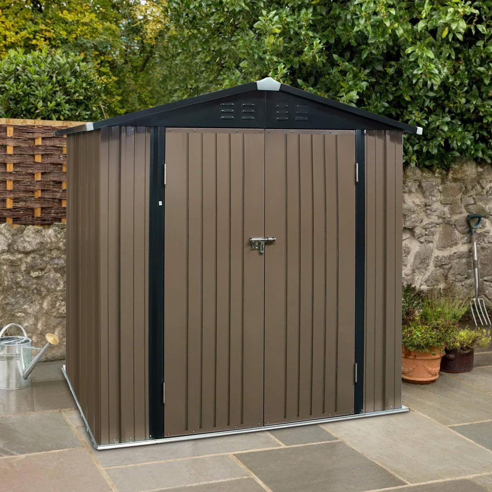 Panana Metal Garden Shed Storage Sheds Heavy Duty Outdoor FREE Base Foundation Green/Grey Color (6X4 Brown)