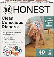 Vista 38 de The Honest Company Clean Conscious - Pañales para pieles sensibles, hasta un 100% a prueba de fugas, hipoalergénicos, estampados neutros, caja Super