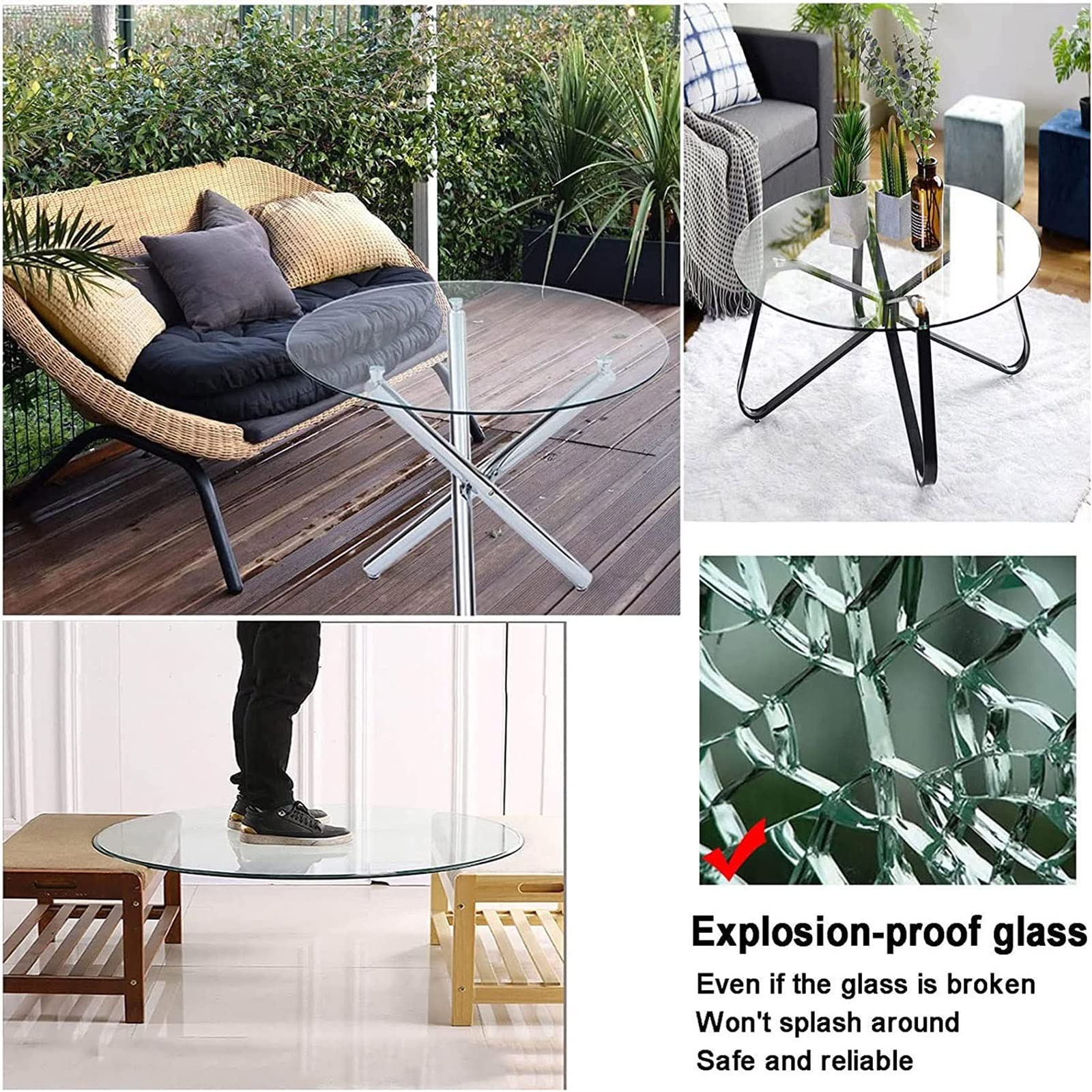 V3VOGUE Piano Tavolo Rotondo In Vetro Temperato Trasparente – Spessore 8 Mm, Diametro 40 Cm, Con Tappetini Antiscivolo - 5