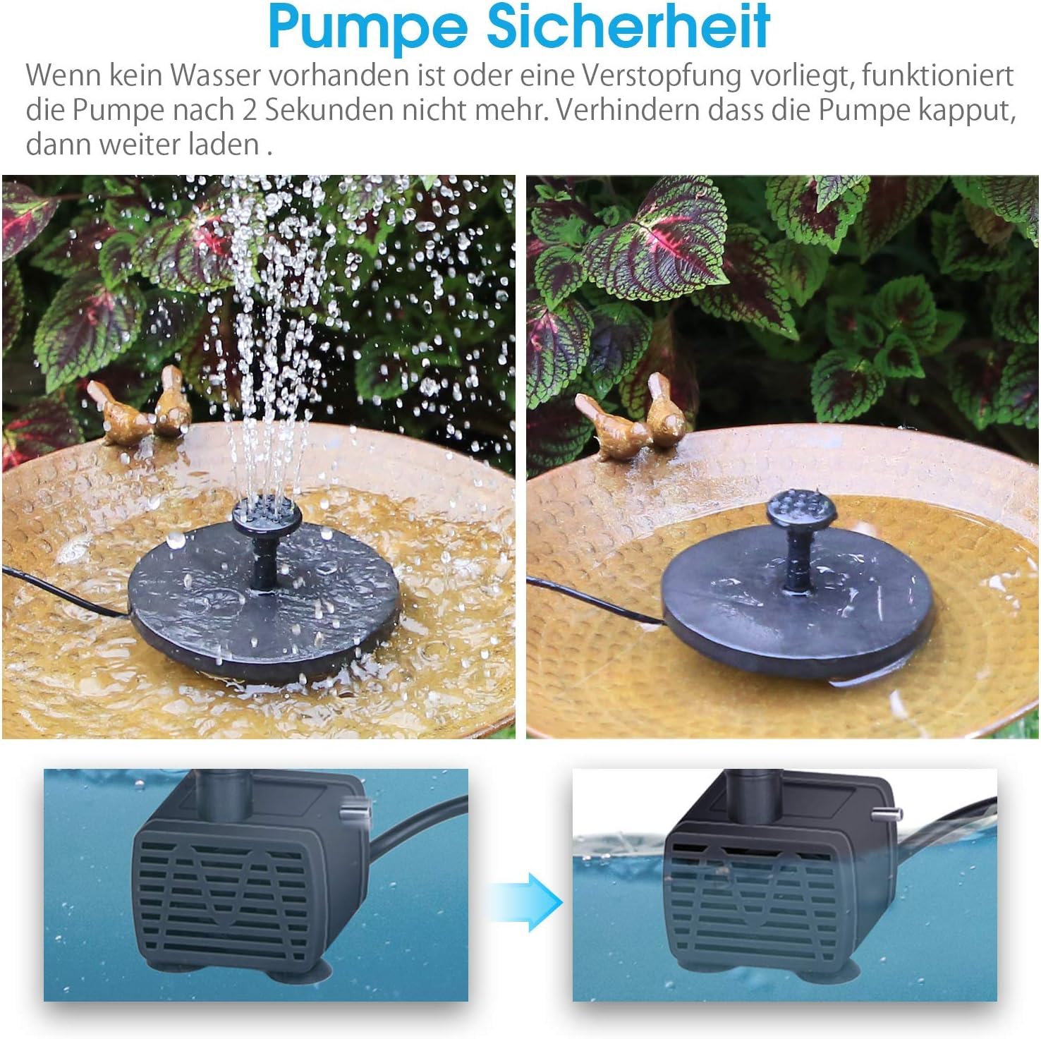 AISITIN 5,5W Solarbrunnen für Draussen, Eingebaute 1500mAh Batterie Solar Springbrunnen für Außen, Schwimmender Fontäne Pumpe mit 10 Fontänenstile für Garten,Vogel-Bad,Teich,Fisch-Behälter,Wasserspiel