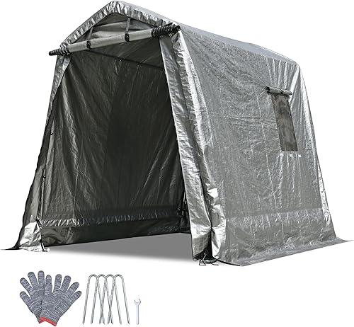 Yescom Cobertizo de almacenamiento portátil de 6 x 8 pies, refugio para garaje, cochera, toldo para motocicleta al aire libre