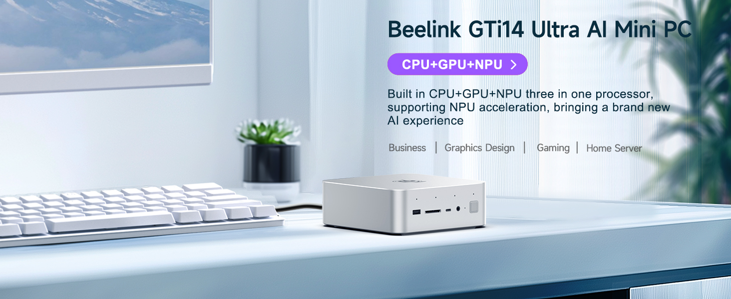 Beelink Mini PC GTI14 AI, Intel Core Ultra 9 185H (16T/22C, até 5