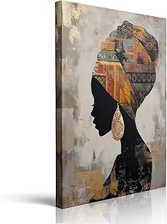 Black Woman Portrait Canvas Wall Art Abstract African Lady Ethnic Headsc...