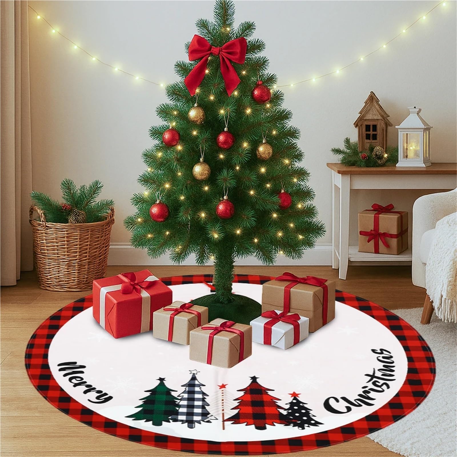 tappeto albero di natale Tappeto for alberi di Natale, gonna for albero, decorazione allegra for la casa, ornamento natalizio, Capodanno(120cm)