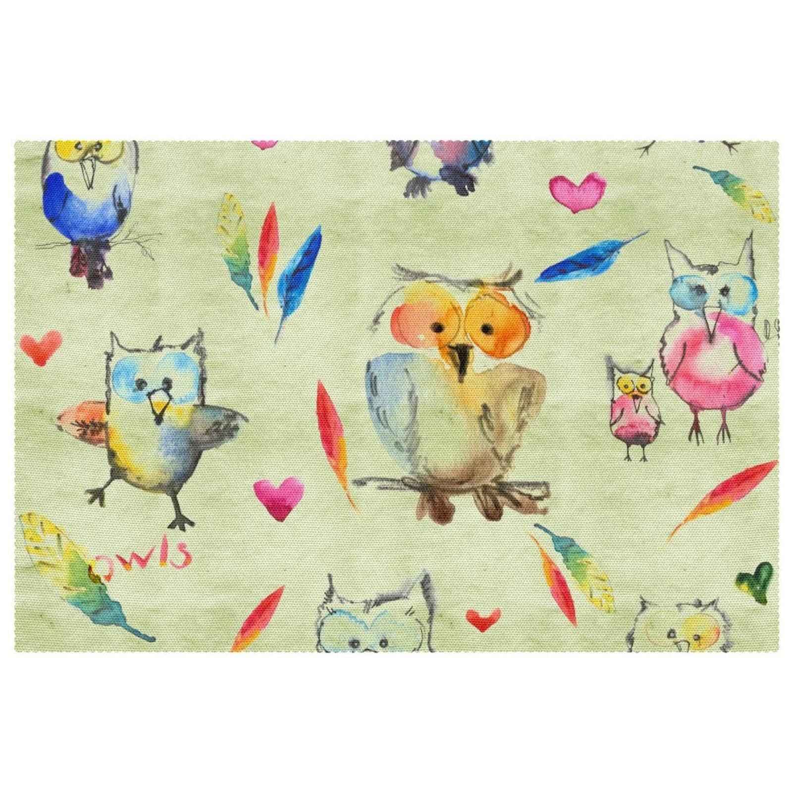 Sets de table motif chouettes en tissu Oxford pour repas de famille joyeux et propres