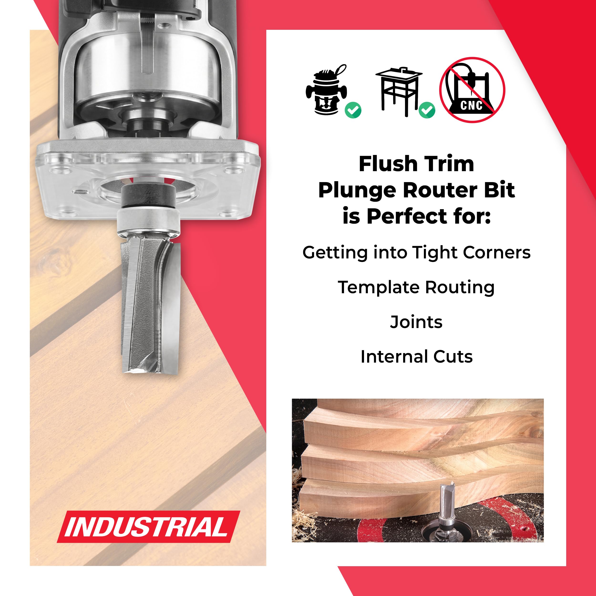 Amana Tool Up Shear Router Bit - Precision Template Routing -3