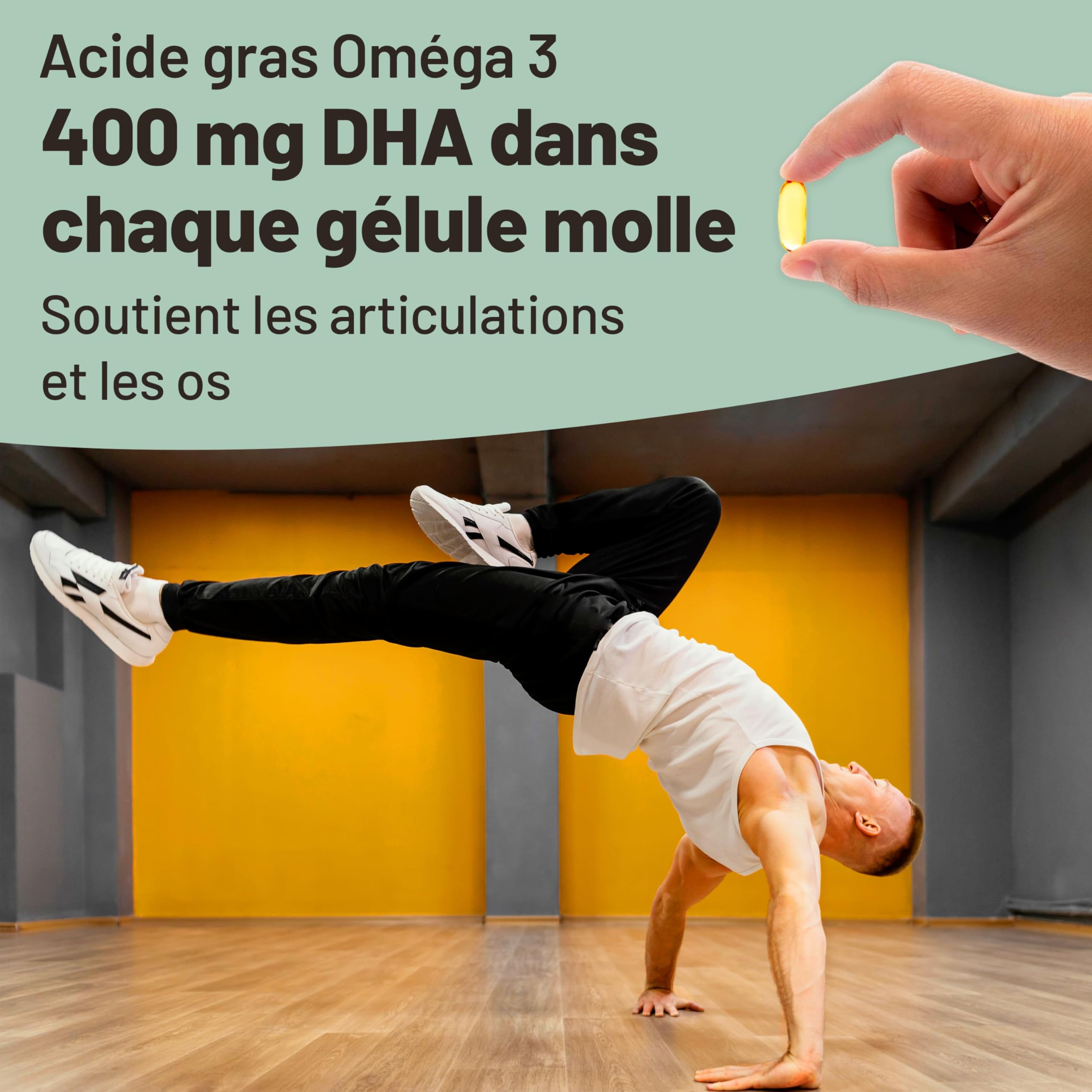Omega 3 Vegan Huile d'algues 400 mg DHA par capsule, 60 capsules, soit 2 mois d'huile vegetale. Remplace huile de foie de morue, convient à tous les régimes vegan/végétariens