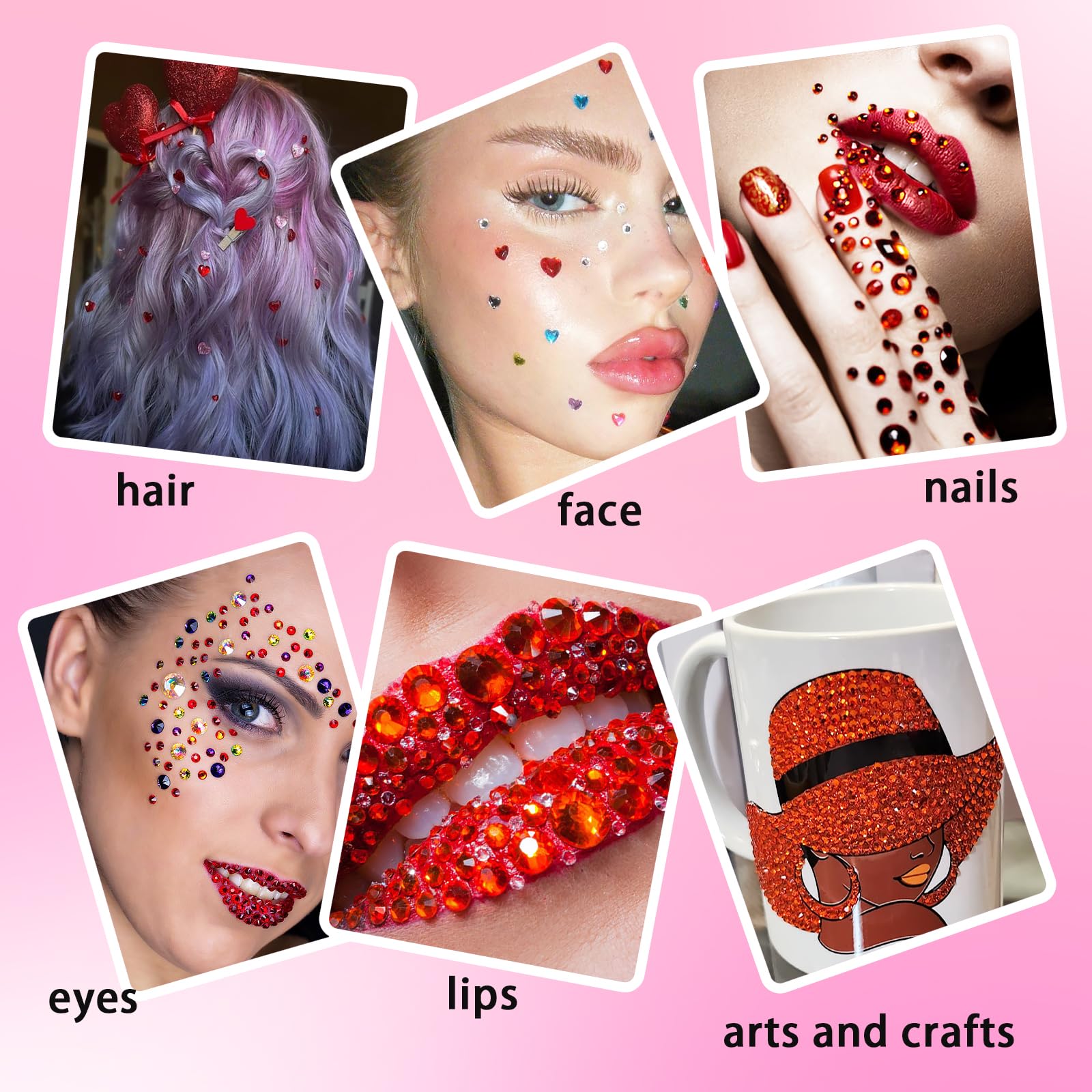 NIACONN 1760 Stück rote Haarjuwelen, Gesicht, Edelsteine, selbstklebend, Glitzer-Strass-Aufkleber für Frauen, Körper, Augen, Nägel, Festival, Halloween, Make-up und Basteln