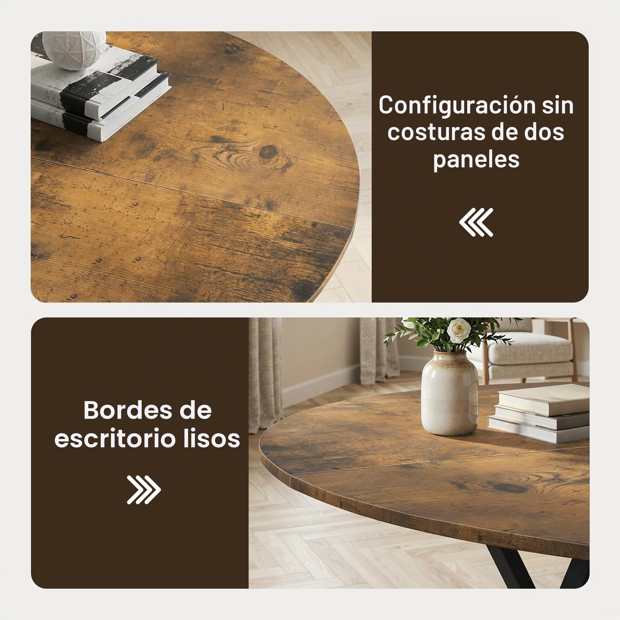 Mesa de Comedor Redonda para 4 Personas, Mesa de Cocina Industrial con Estante de Malla, Mesa de Madera Ahorradora de Espacio para Comedor y Cocina (Retro, 120cm)