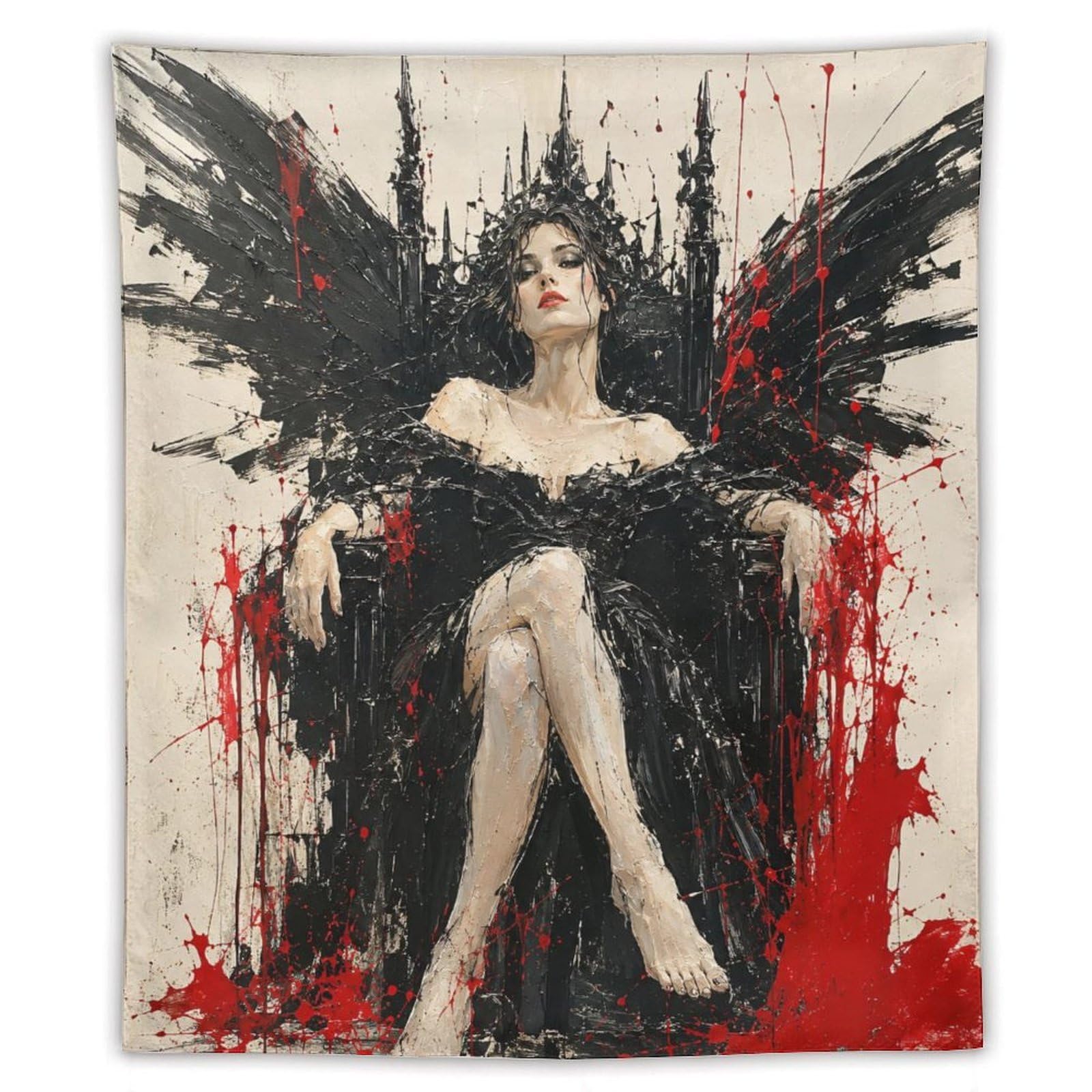 H3B8U2Y5 Gothic Woman on Black Throne Wall Tapestry, Entryway